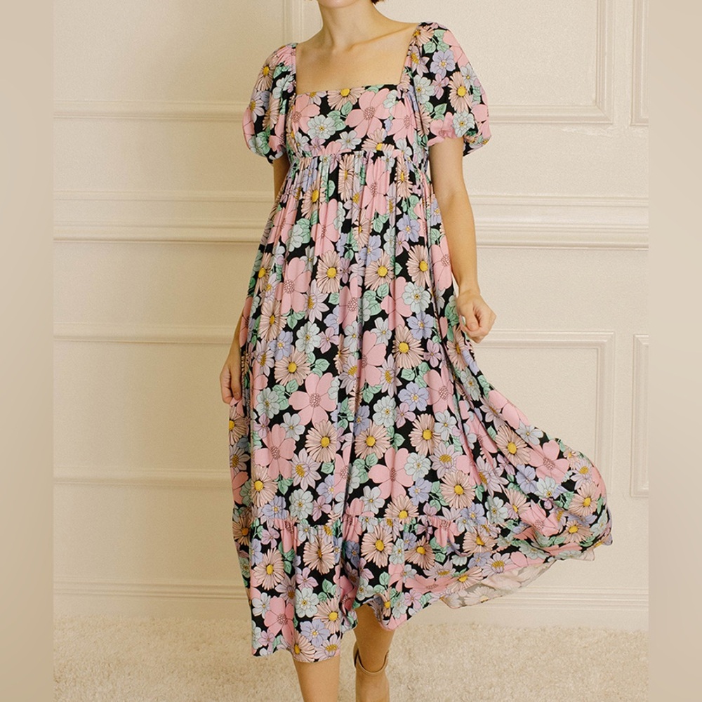 Storia floral babydoll midi dress